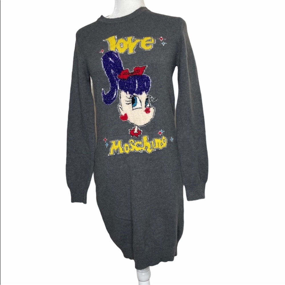 Love Moschino Gray Dress with Cartoon Graphic